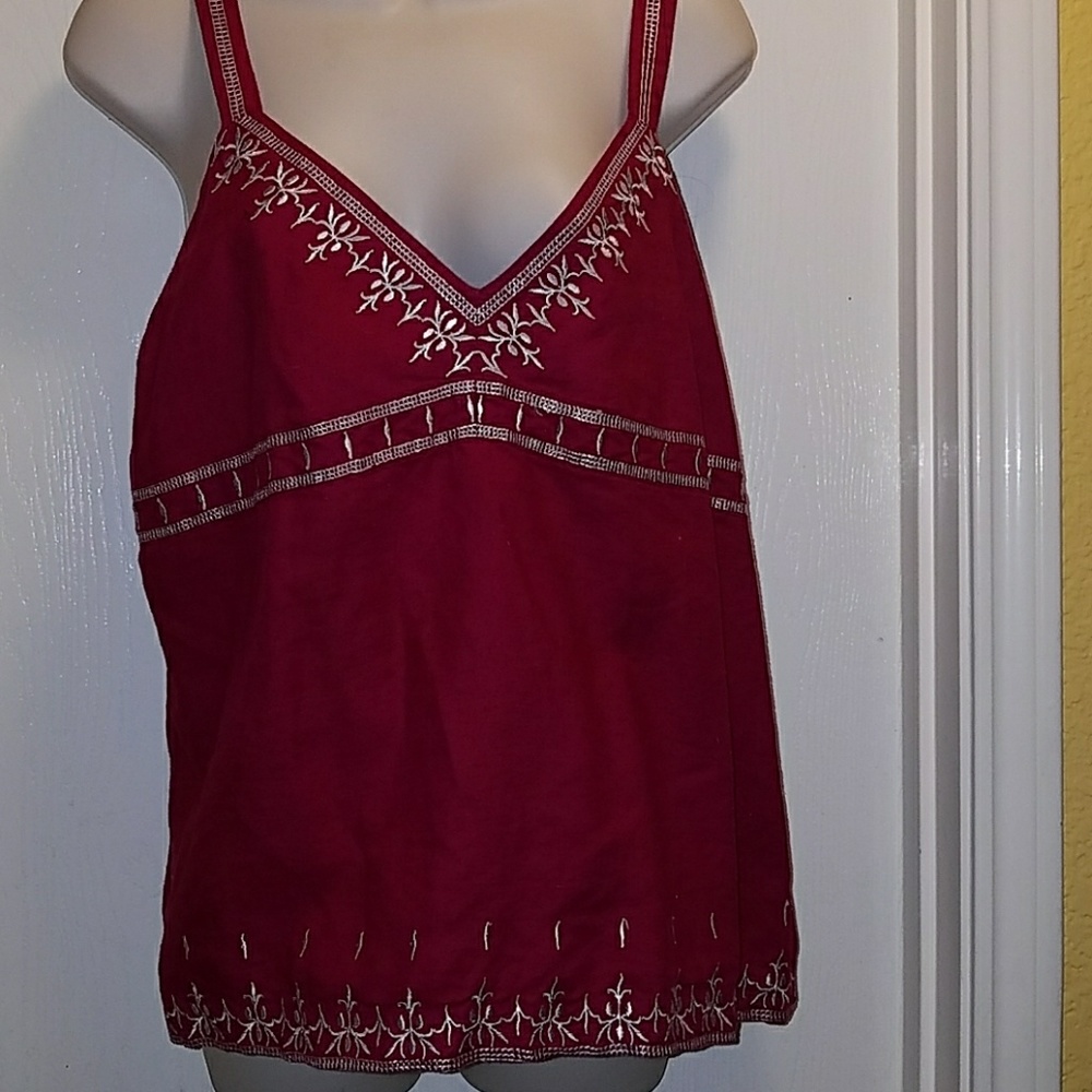 Pink and white embroidered tank top